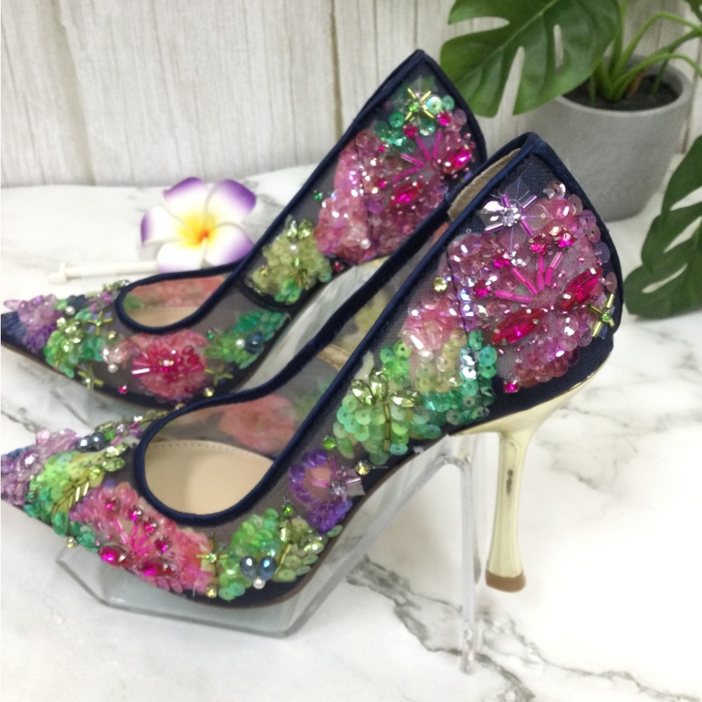 NWOT Betsey Johnson Netta Mesh  Multicolor Sequin Pointed Toe Pump - Picture 3 of 9